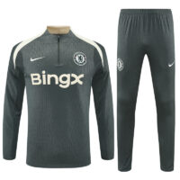 003-343 Player version 25-26 Chelsea army green with beige stripe half zipper sweater tracksuit