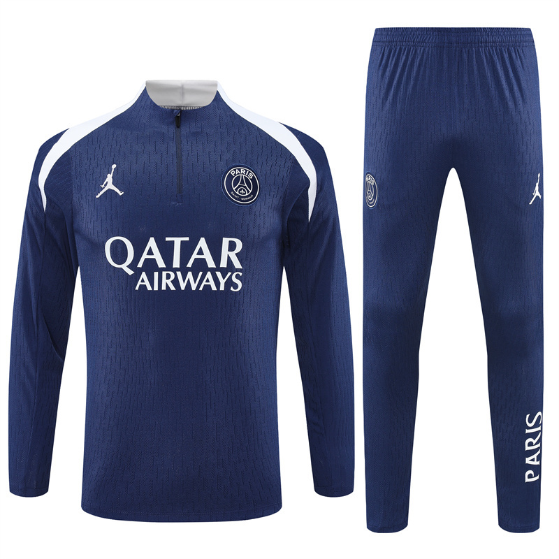 Player version 25-26 PS G navy blue with white stripe half zipper sweater tracksuit