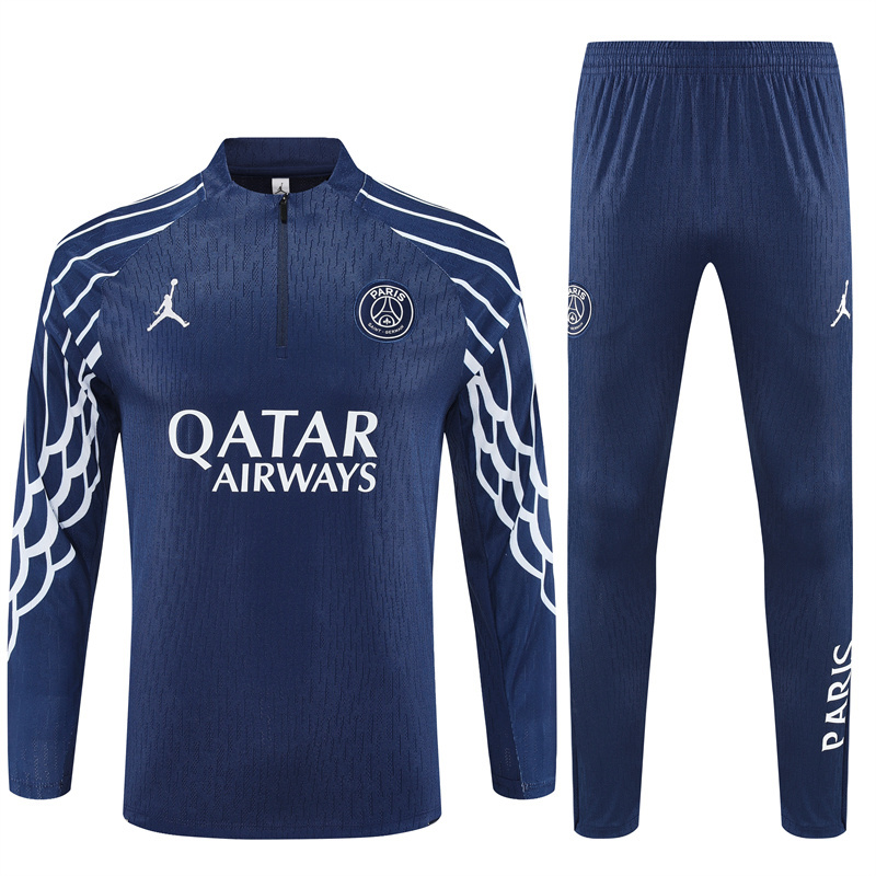 Player version 25-26 PS G navy blue with white stripe half zipper sweater tracksuit CL version