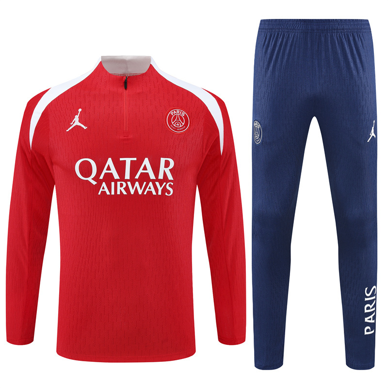 Player version 25-26 PS G red with white stripe half zipper sweater tracksuit