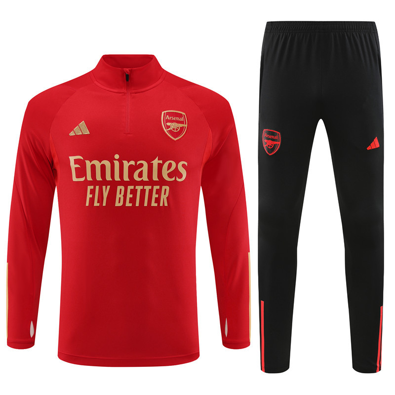 003-35 23-24 Arsenal red with gold half zipper sweater tracksuit