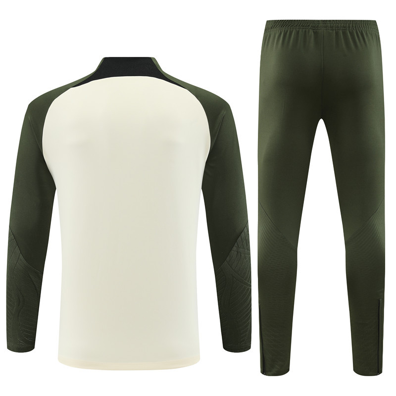 fans version 23-24 Bar beige with army green half zipper sweater tracksuit