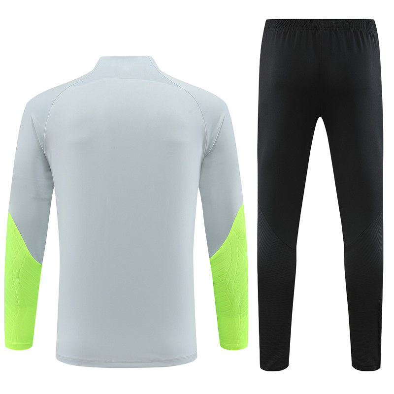 fans version 23-24 PS G light gray with green half zipper sweater tracksuit