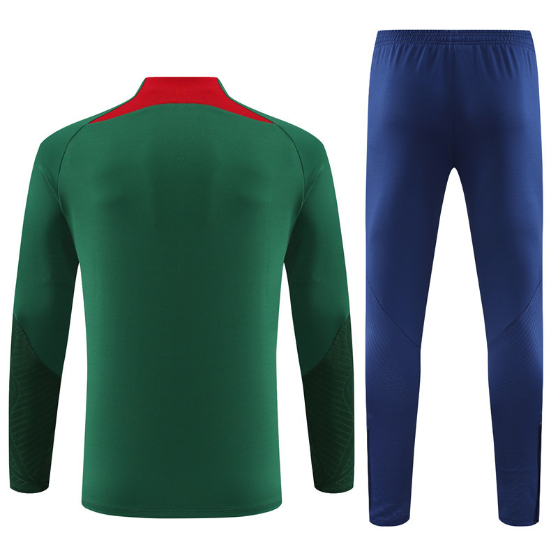 fans version 23-24 Portugal green with blue pants half zipper sweater tracksuit