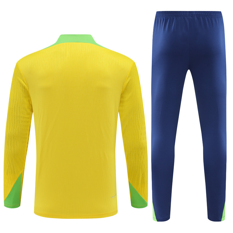 player version 24-25 Brazil yellow with green half zipper training tracksuit