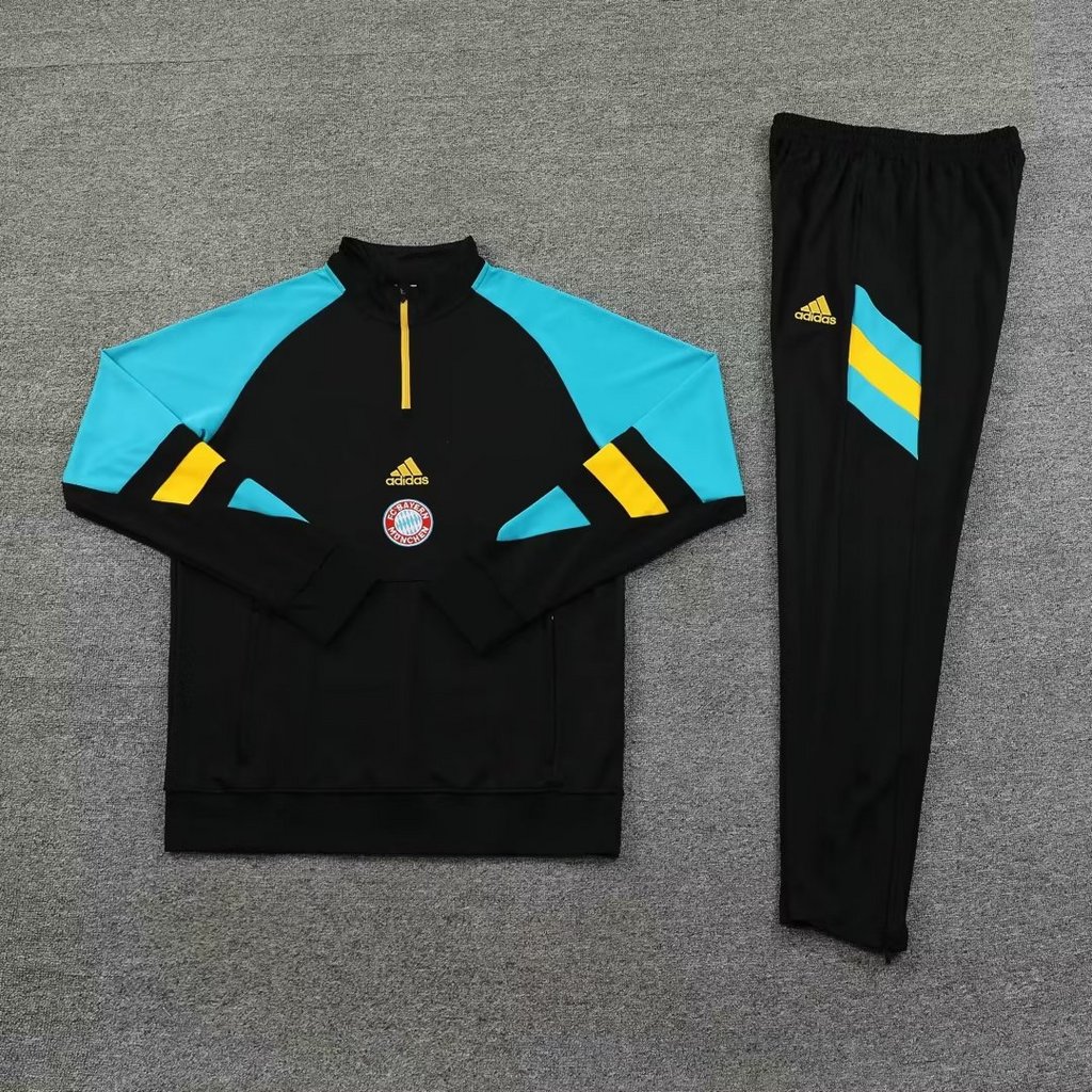23-24 Bayern black with blue half zipper sweater tracksuit
