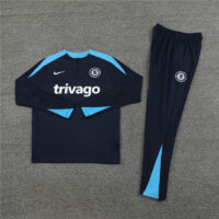 003-400 player version 24-25 Chelsea navy blue with light blue half zipper training tracksuit
