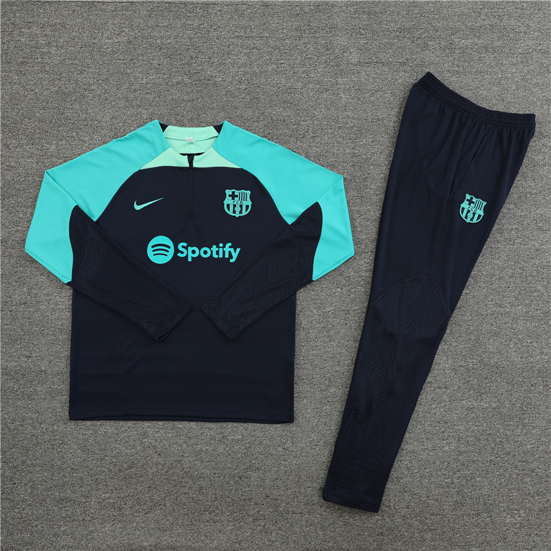 23-24 Bar navy blue with lake blue half zipper training tracksuit