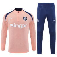 player version 25-26 Chelsea light pink with blue stripe half zipper sweater tracksuit