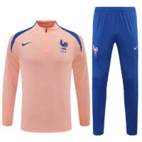 003-443 player version 25-26 France light pink with blue stripe half zipper sweater tracksuit