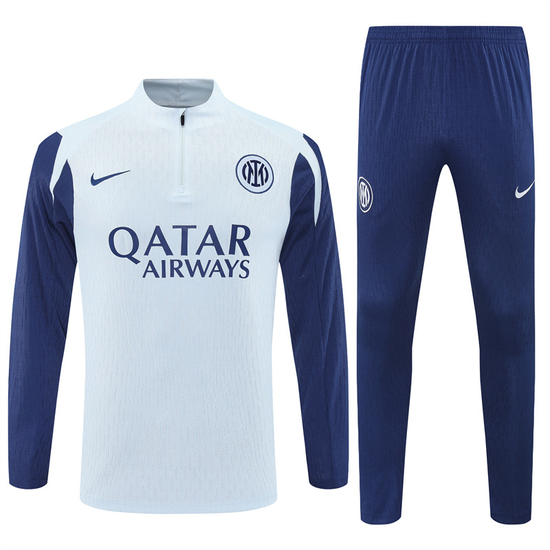 player version 25-26 Inter light gray with blue half zipper sweater tracksuit