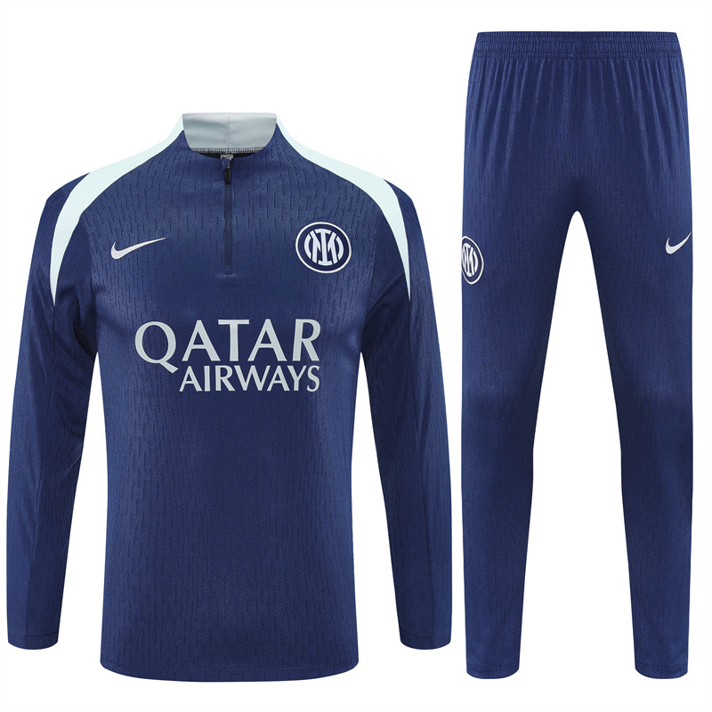 003-445 player version 25-26 Inter navy blue with light gray half zipper sweater tracksuit