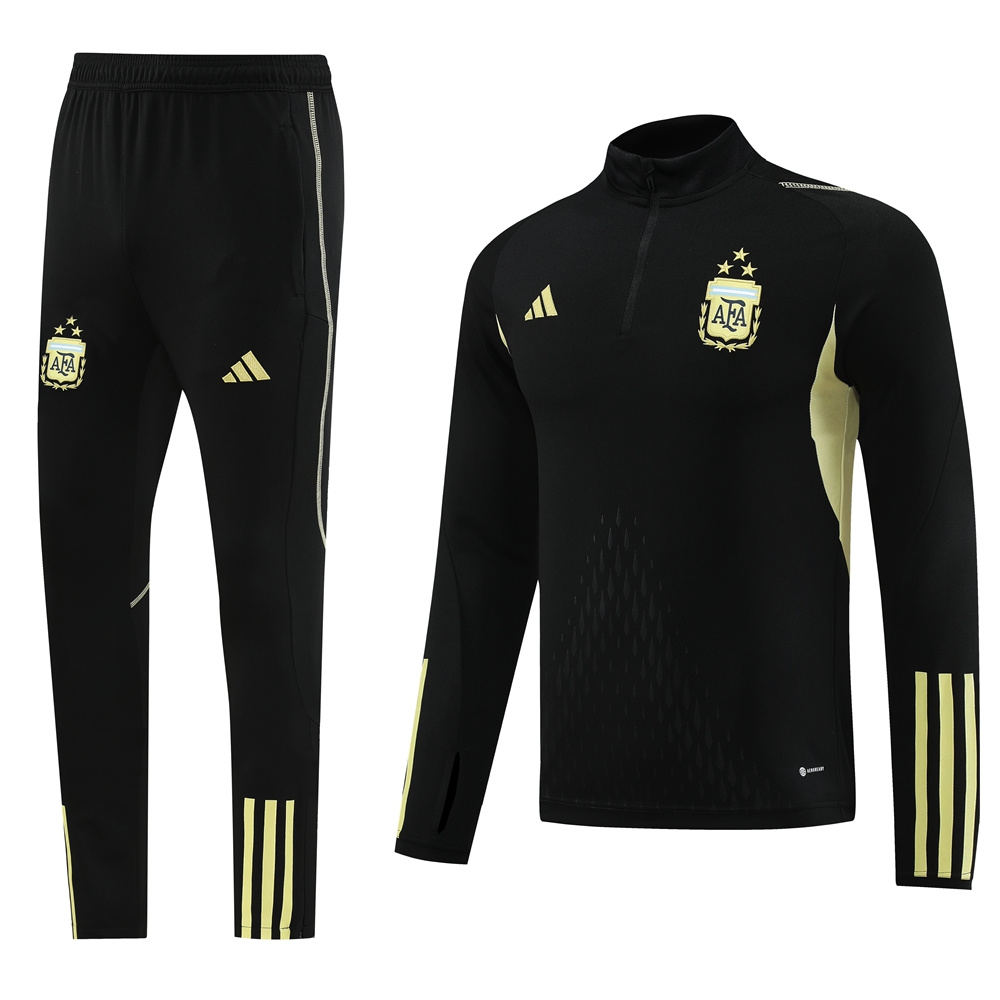 with embossed 2023 Argentina black with yellow half zipper training tracksuit