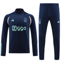with sponsor logo 23-24 Ajax navy blue with beige stripe half zipper sweater tracksuit