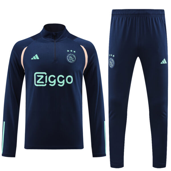 with sponsor logo 23-24 Ajax navy blue with beige stripe half zipper sweater tracksuit - Image 3