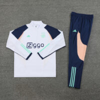 with sponsor logo 23-24 Ajax white with navy blue and beige stripe half zipper sweater tracksuit