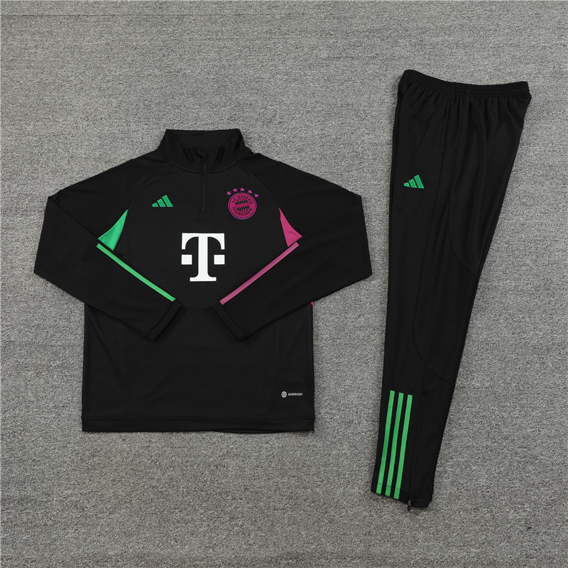 23-24 Bayern black with purple half zipper sweater tracksuit