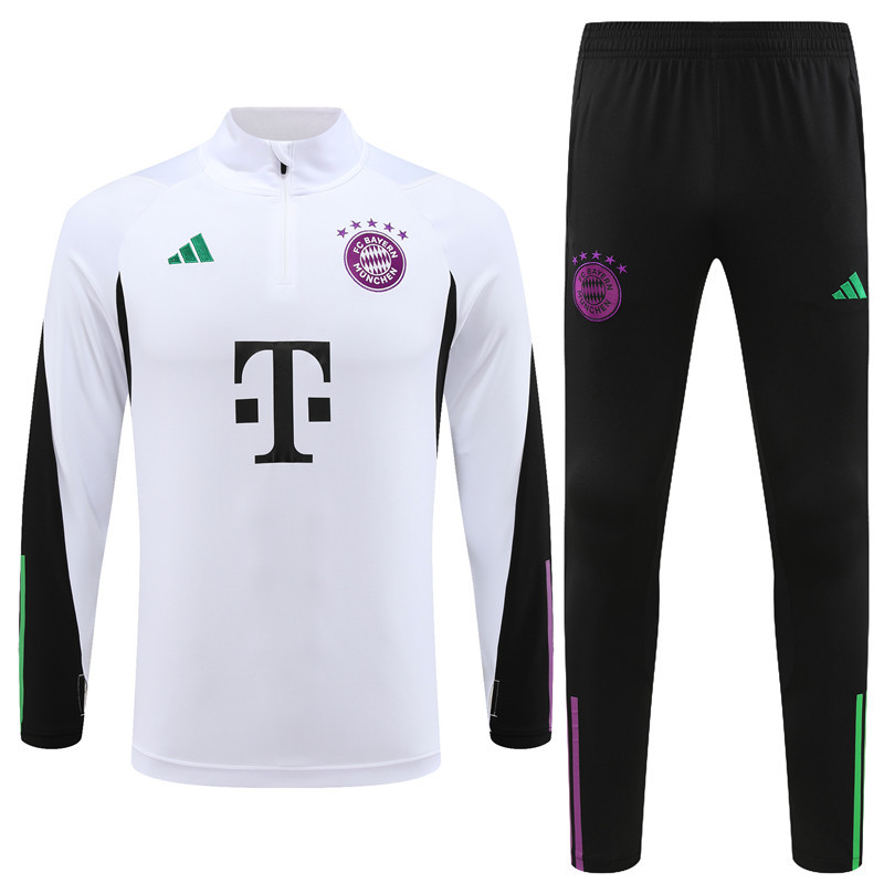 23-24 Bayern white with black half zipper training tracksuit