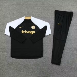 23-24 Chelsea black with white half zipper training tracksuit - Image 3