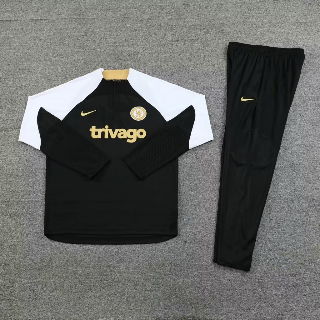 003-5 23-24 Chelsea black with white half zipper training tracksuit