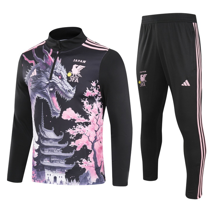 2024 Japan black with pink dragon half zipper training tracksuit