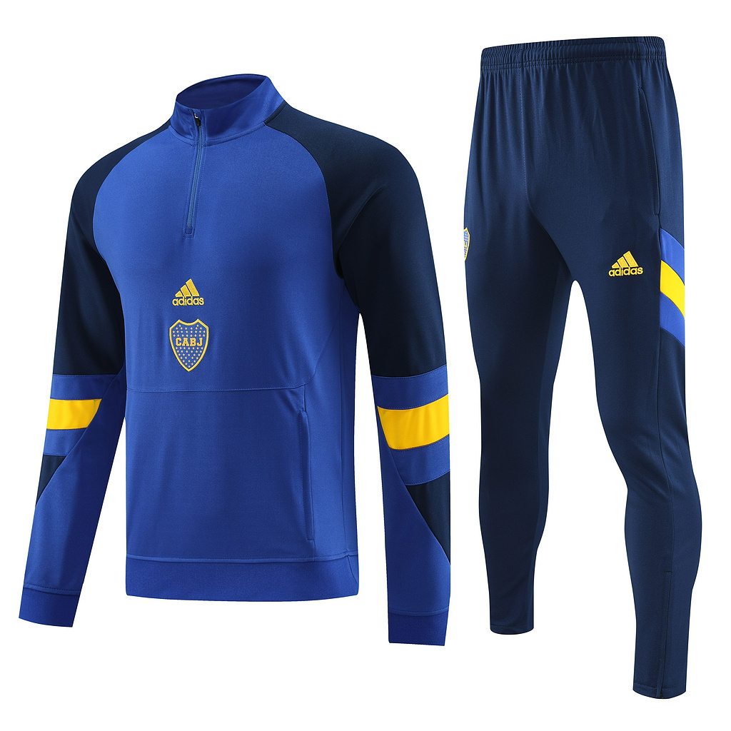 23-24 Boca color blue with navy blue and yellow stripe half zipper sweater tracksuit