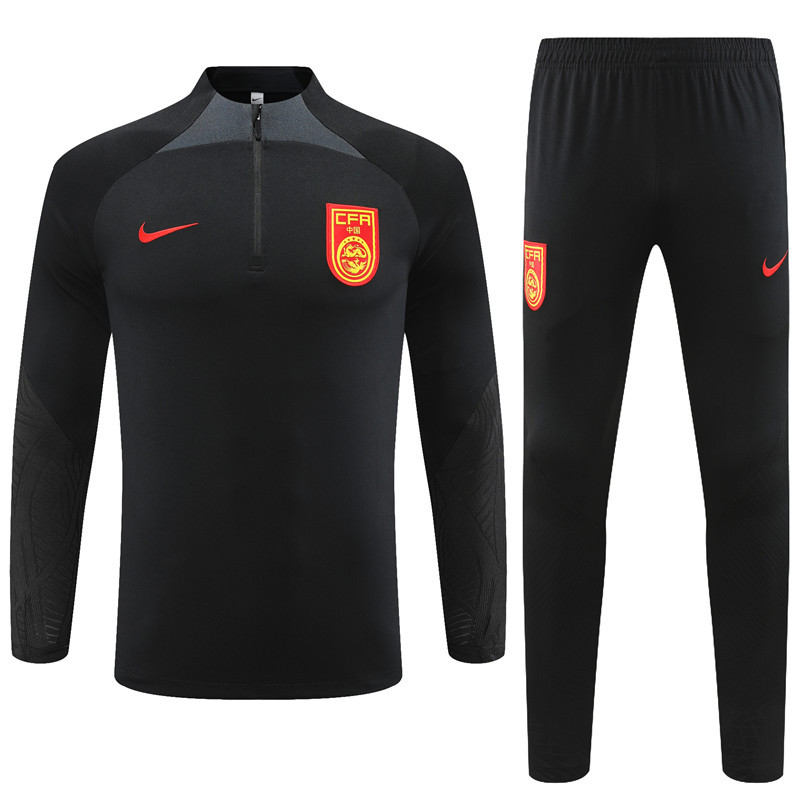 23-24 China black half zipper sweater tracksuit