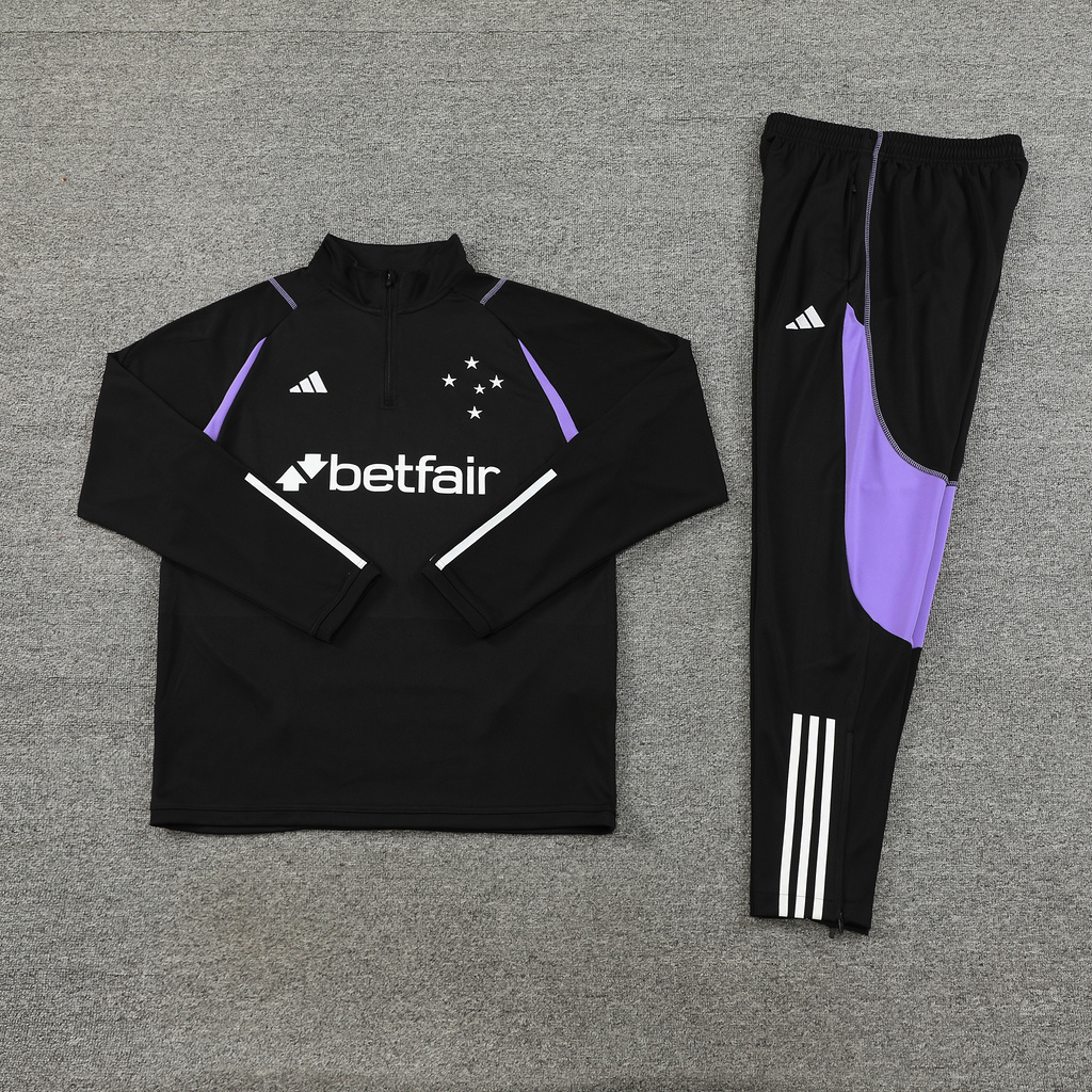 003-57 23-24 Cruzeiro black with purple stripe half zipper sweater tracksuit