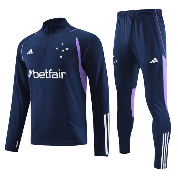 23-24 Cruzeiro navy blue with purple stripe half zipper sweater tracksuit - Image 3