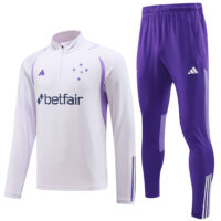 003-59 23-24 Cruzeiro white with purple stripe half zipper sweater tracksuit