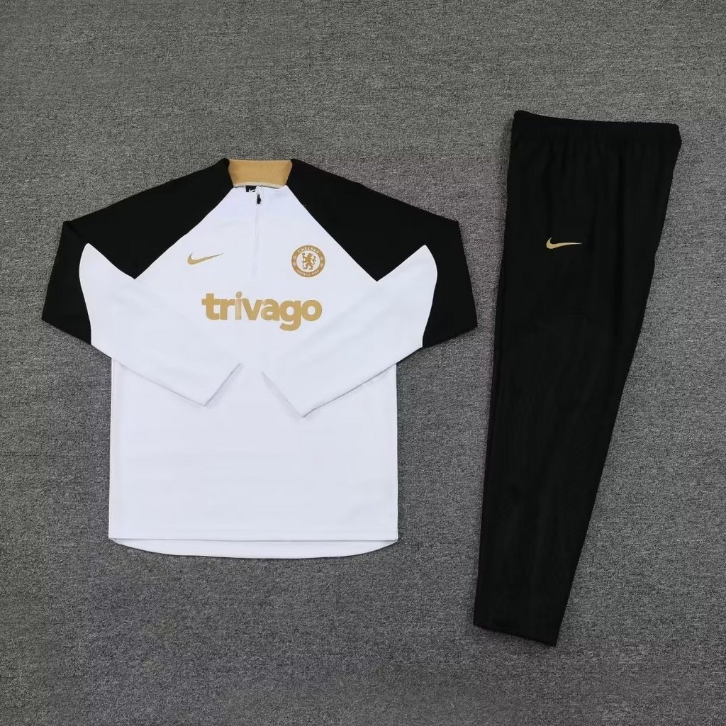 003-6 23-24 Chelsea white with black half zipper training tracksuit