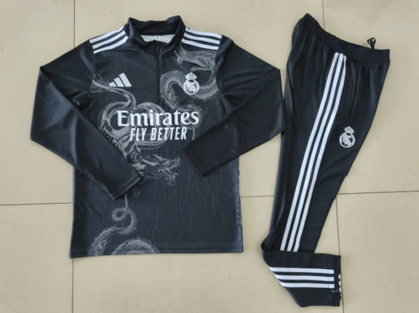 24-25 Real Madrid black with dragon half zipper training tracksuit - Image 3