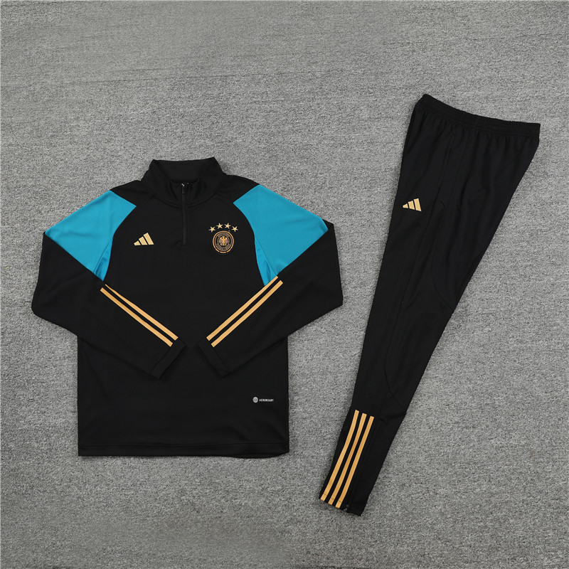 003-63 23-24 Germany black with blue half zipper sweater tracksuit