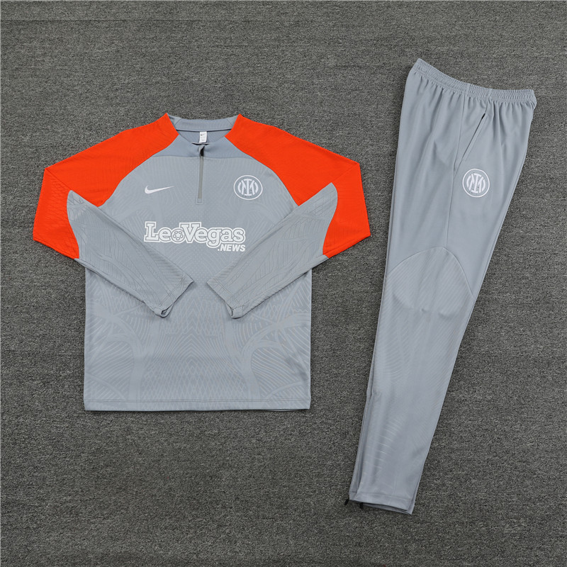 23-24 Inter gray with orange half zipper training tracksuit