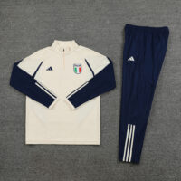003-67 23-24 Italy beige with navy blue half zipper sweater tracksuit