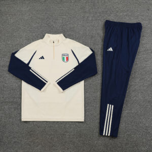 23-24 Italy beige with navy blue half zipper sweater tracksuit - Image 3