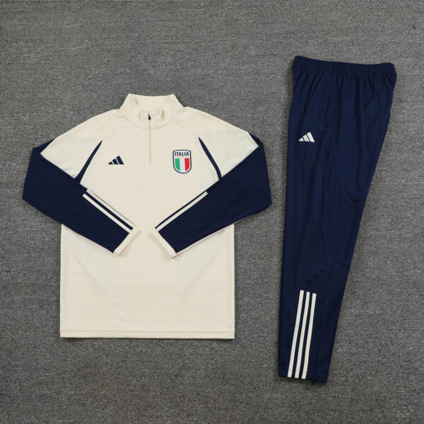 23-24 Italy beige with navy blue half zipper sweater tracksuit - Image 3