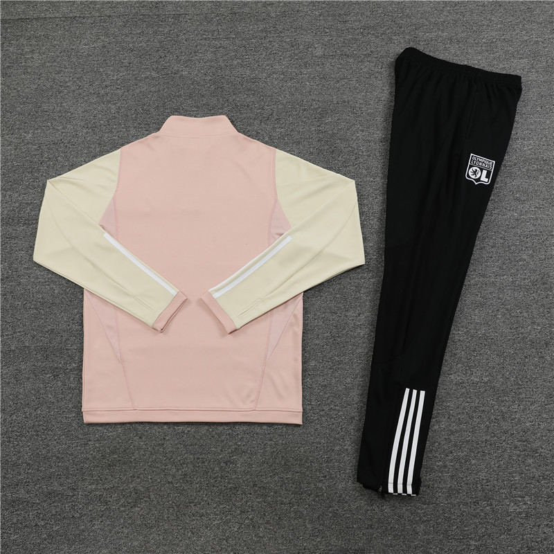 23-24 Lyon light pink with yellow half zipper sweater tracksuit