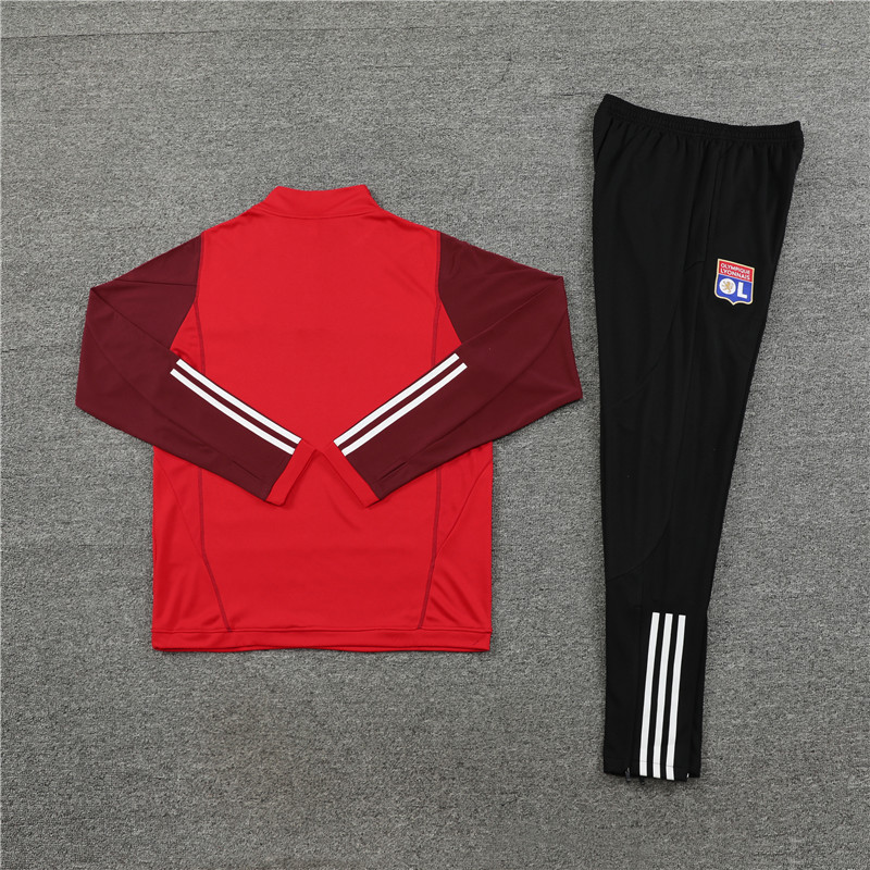 23-24 Lyon red with dark red arm half zipper sweater tracksuit