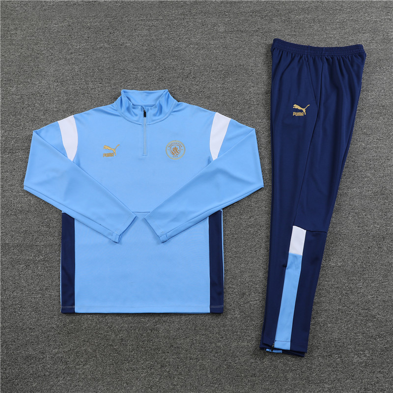 23-24 Man City light blue half zipper sweater tracksuit