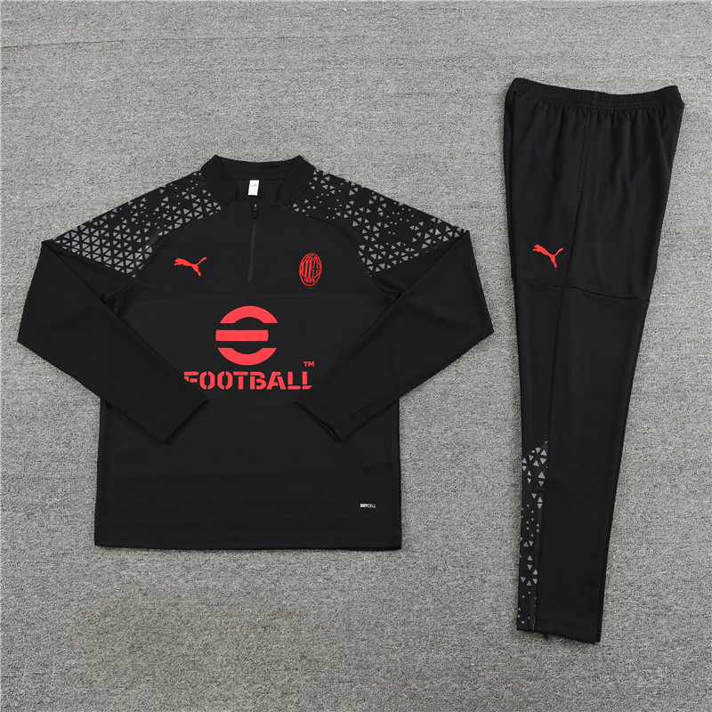 23-24 AC black with gray half zipper sweater tracksuit
