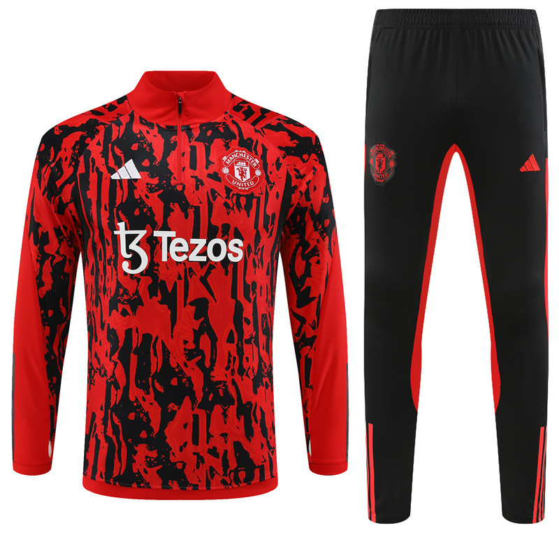 003-87 23-24 Manud red and black half zipper training tracksuit