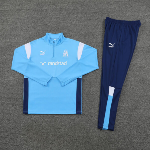 23-24 Marseille light blue with navy blue half zipper sweater tracksuit - Image 3