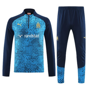 23-24 Marseille navy blue with blue stripe half zipper sweater tracksuit - Image 3