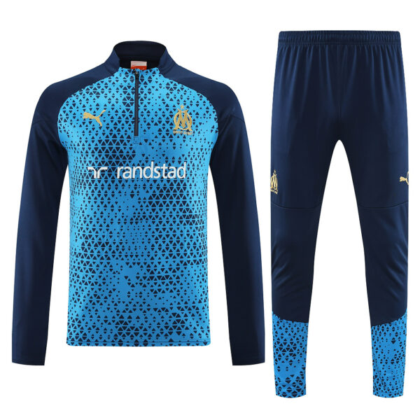 23-24 Marseille navy blue with blue stripe half zipper sweater tracksuit - Image 3