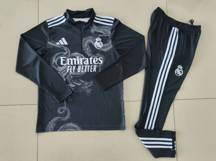 24-25 Real Madrid black with dragon half zipper training tracksuit