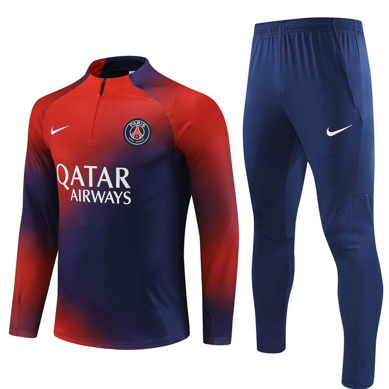 004-110 23-24 PS G blue with red half zipper sweater tracksuit