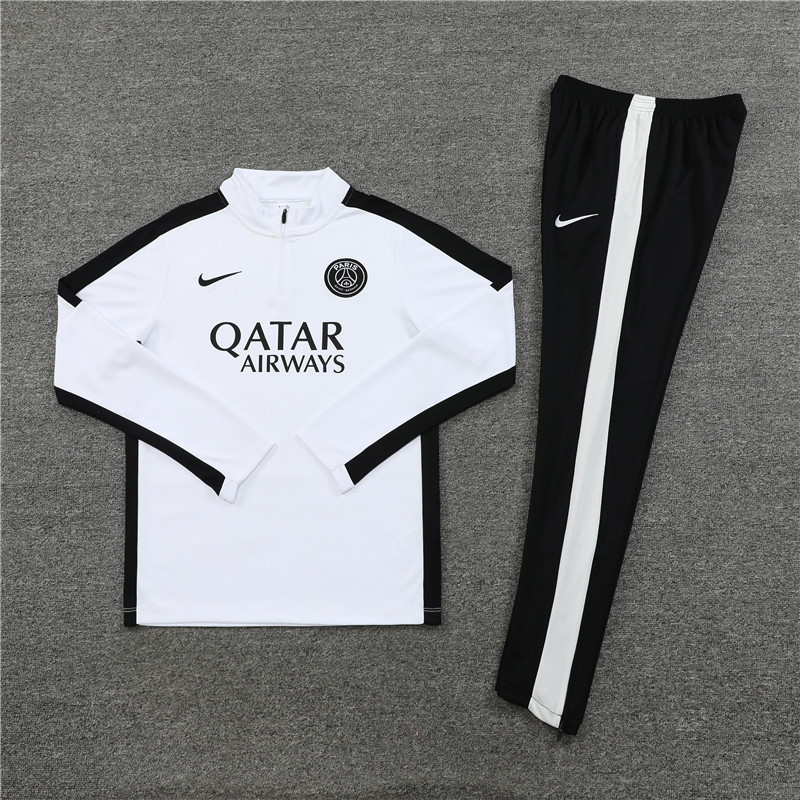 004-112 23-24 PS G white with black stripe half zipper sweater tracksuit