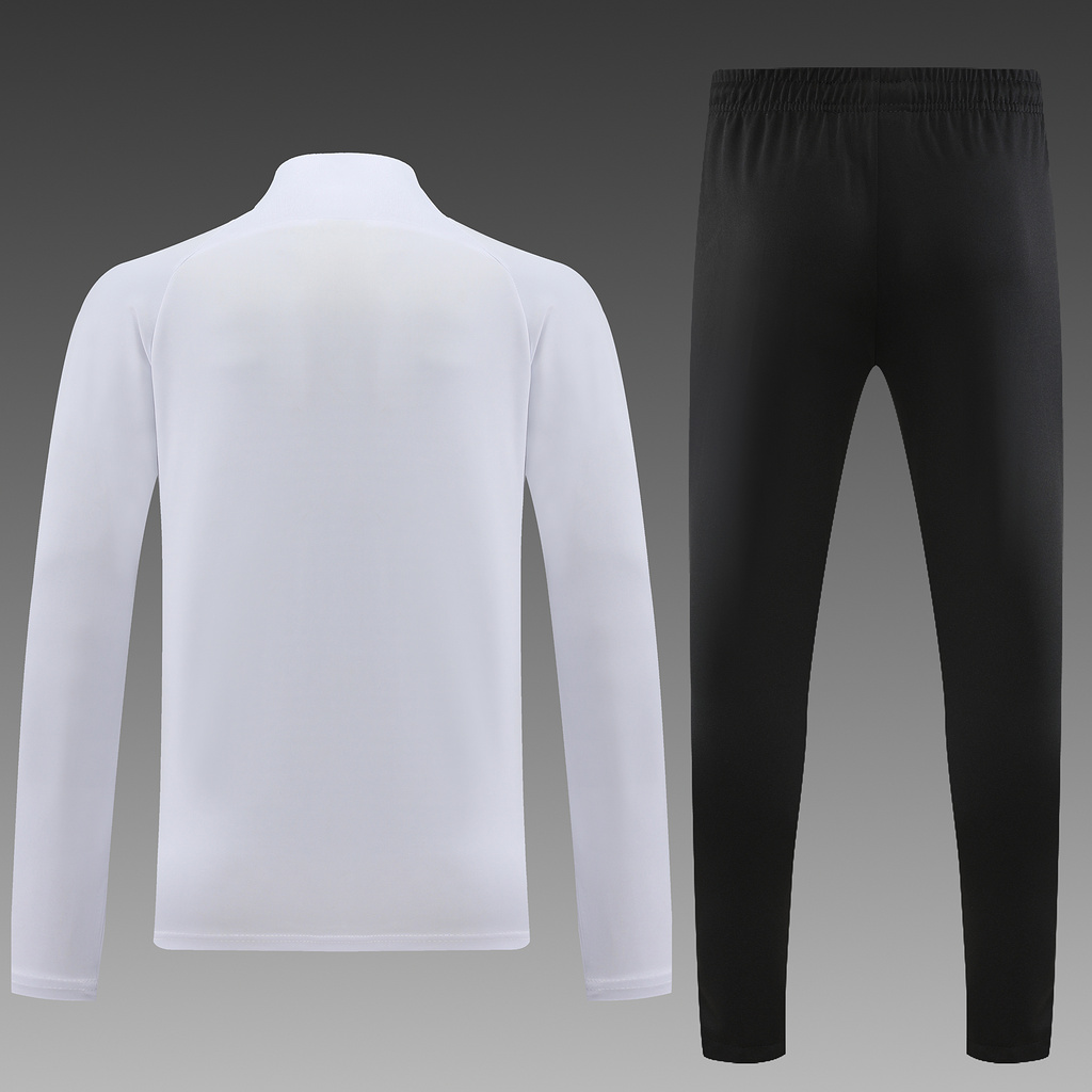004-114 23-24 Palmeiras white with black pants half zipper sweater tracksuit