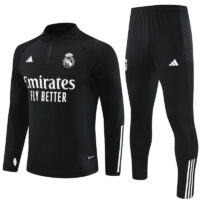 23-24 Real Madrid black with white stripe half zipper sweater tracksuit